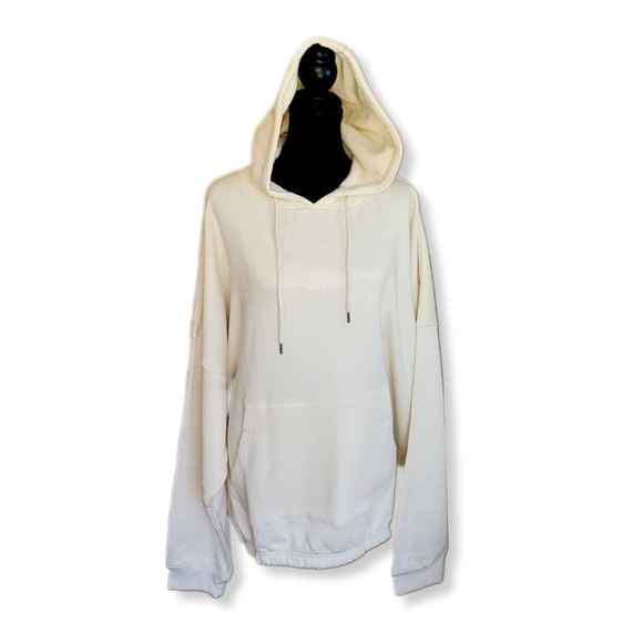 NWT PrettyLittleThing Cream Embroidered Kangaroo Pocket Oversized Hoodie Sz XXL - Picture 1 of 15